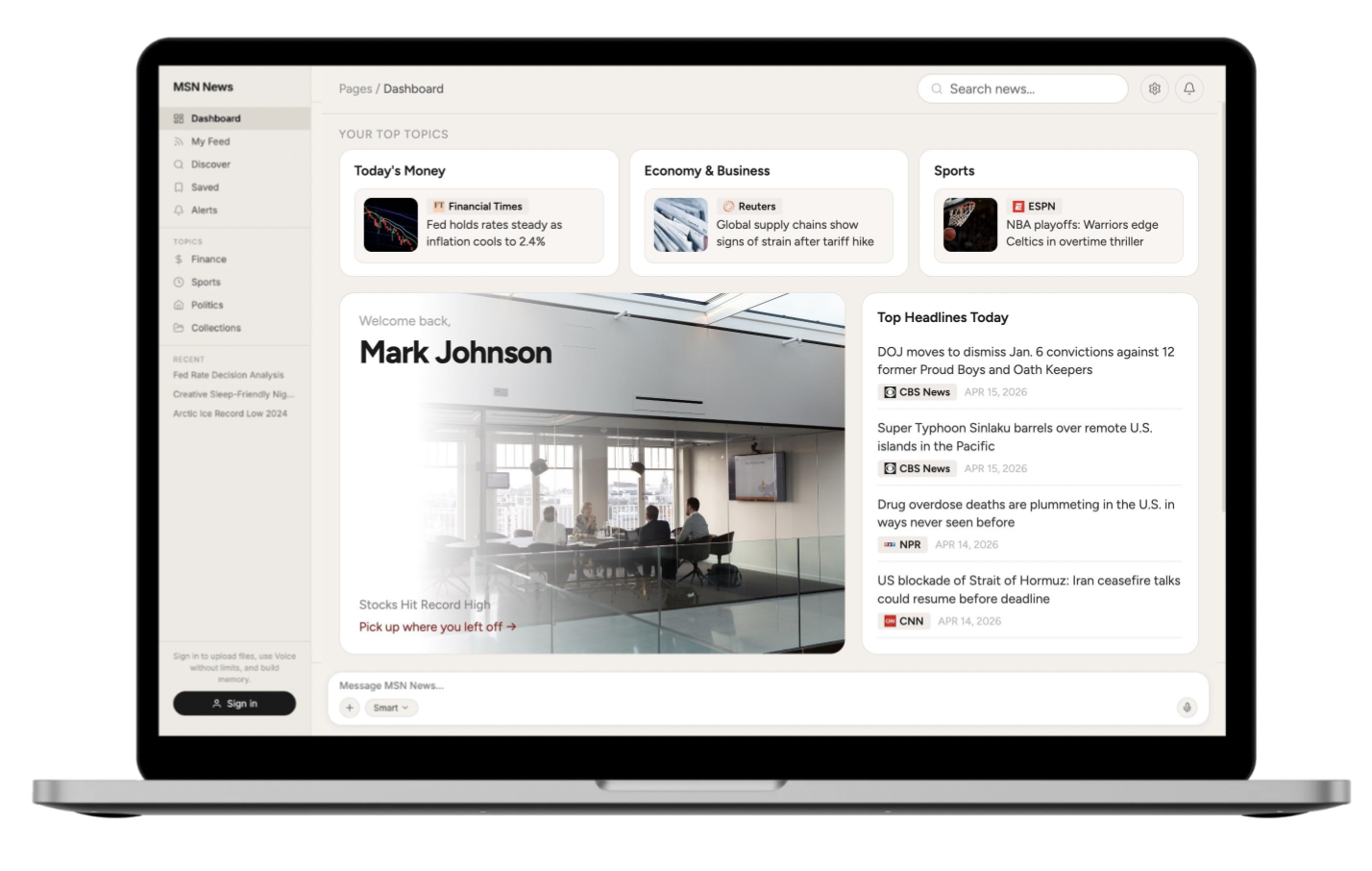 MSN COPILOT DASHBOARD UI PROTOTYPE
